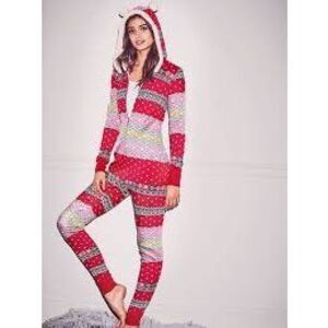 Victoria’s Secret Fair Isle Sherpa Hooded Waffle Weave PJ Pajamas Sz M